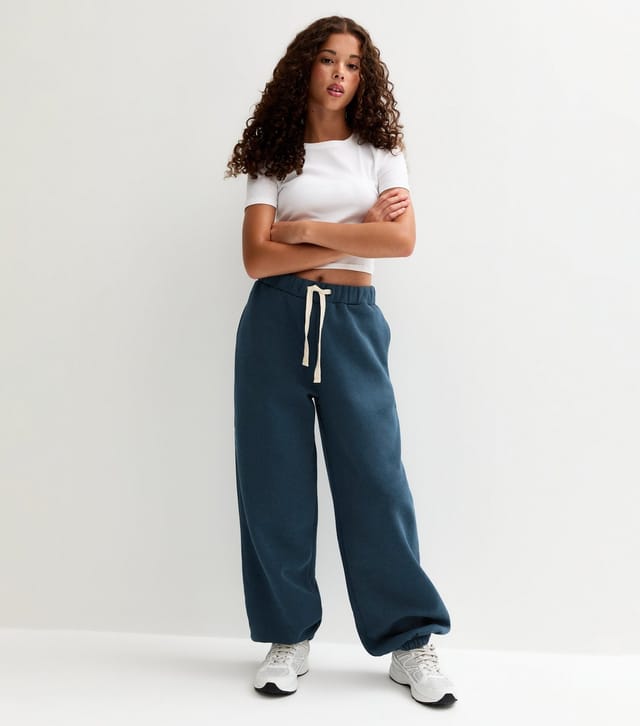 New Look Girls' Navy Contrast Trim Tie Waist Oversized Joggers New Look - 3