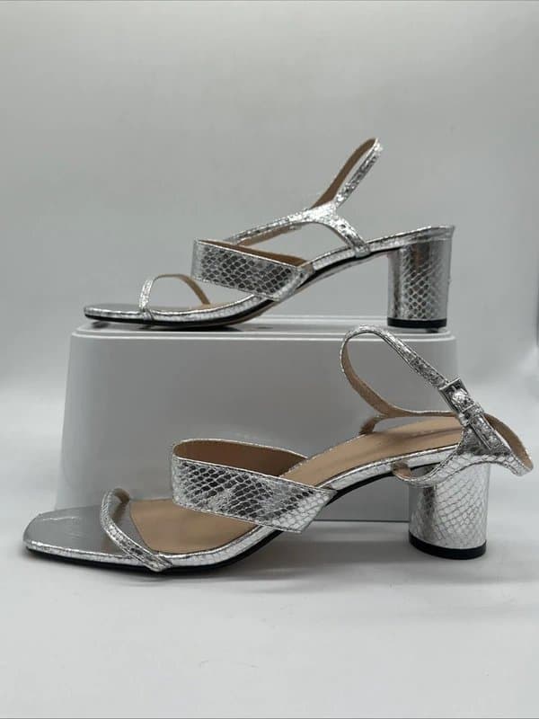 New Look new look Dita silver croc shoes peep toe black heel 2" sz 4 eur 37 Bnwt