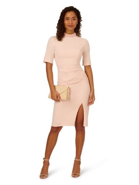 Adrianna Papell Adrianna Papell Women's Embellished Crepe Short Dress in Pink