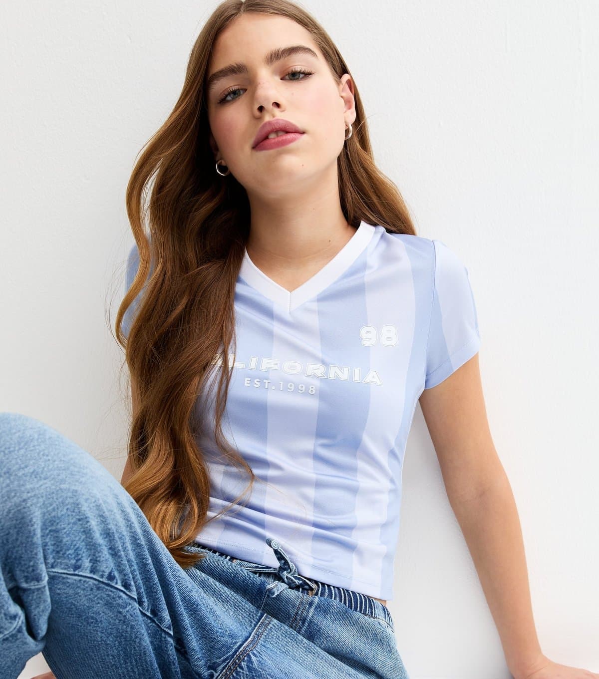 New Look Girls' Light Blue Striped Fitted Football Top New Look