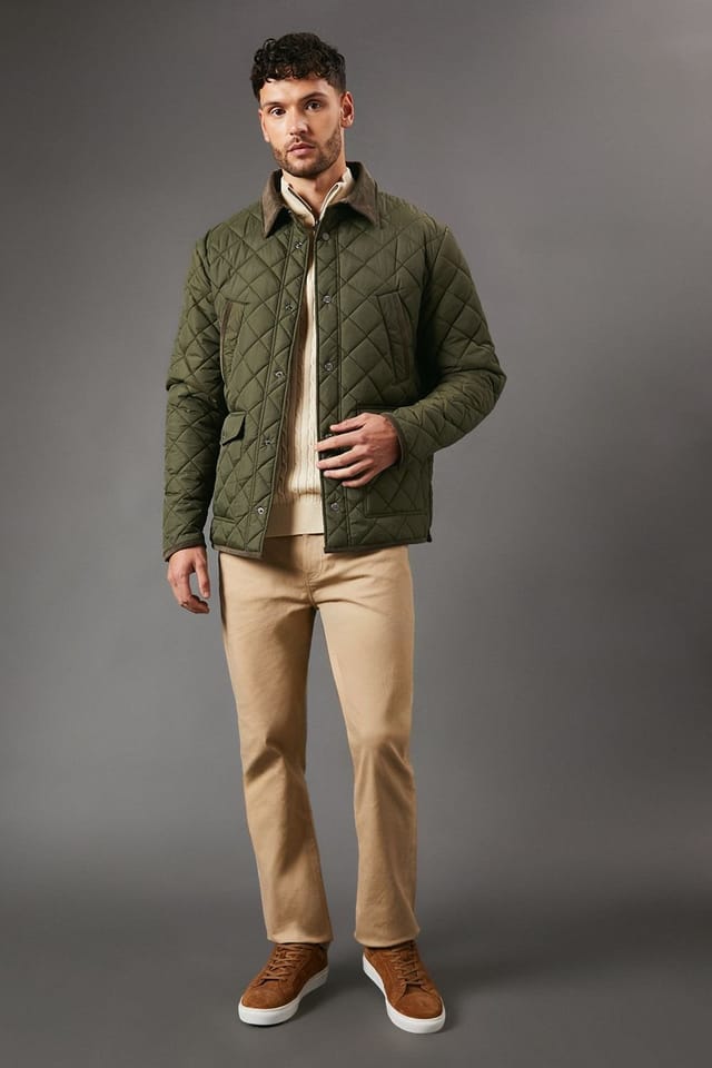 Maine Maine Men's Khaki Cord Collar Diamond Quilted Jacket - 2