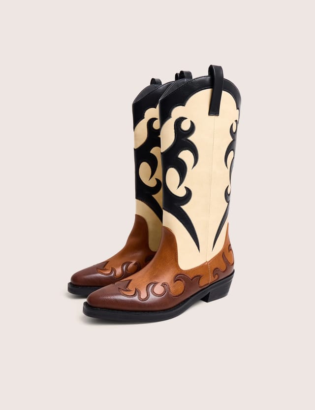 Public Desire Celia Brown Western Knee High Boots - 3