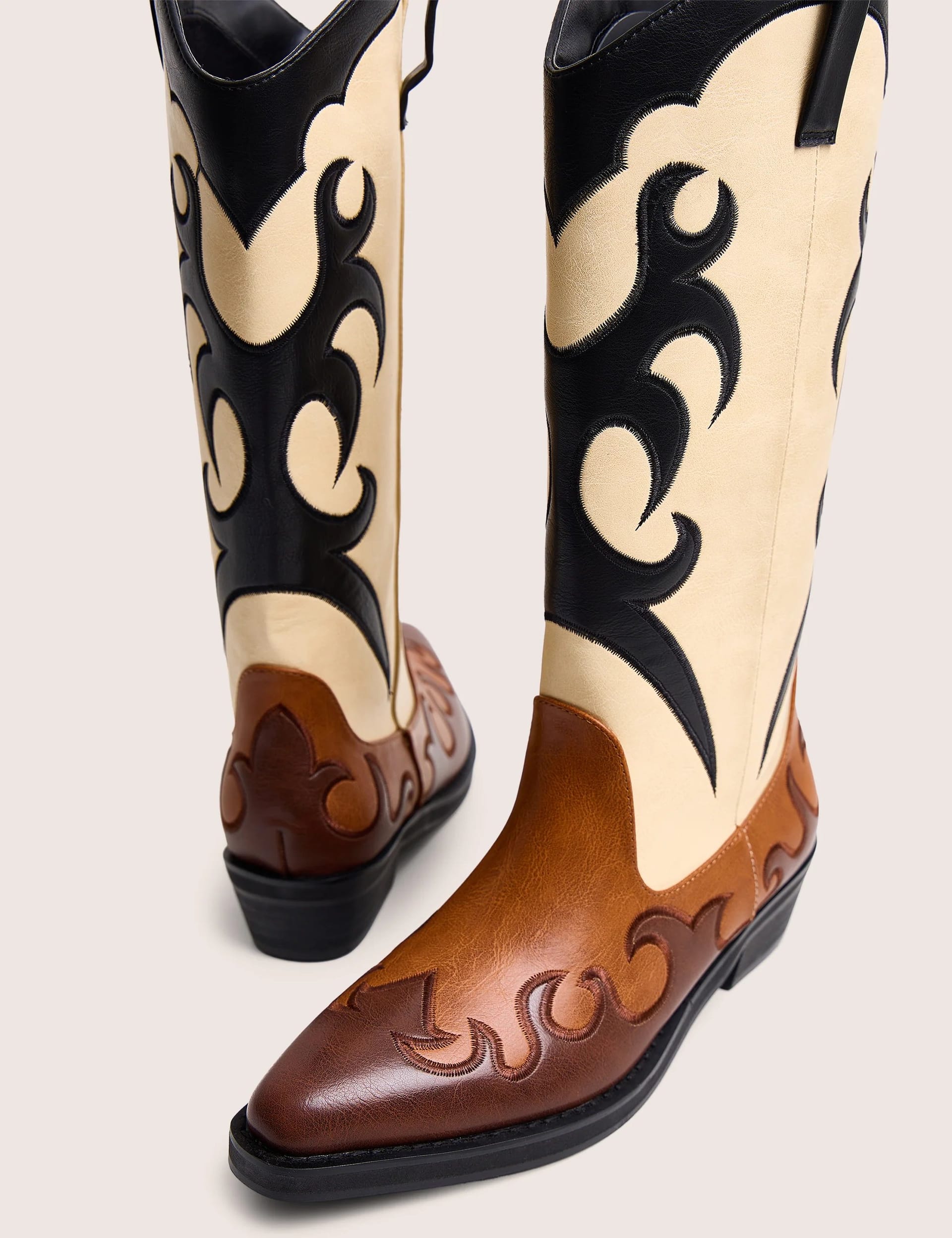 Public Desire Celia Brown Western Knee High Boots - 4
