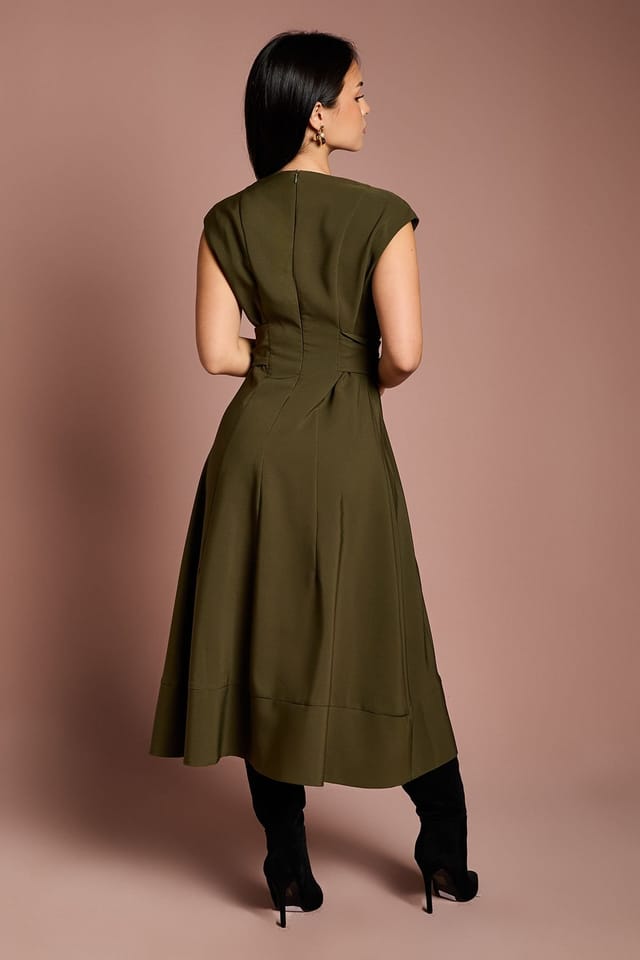 Coast Coast Women's Petite Belted Crepe Dress in Olive - 3