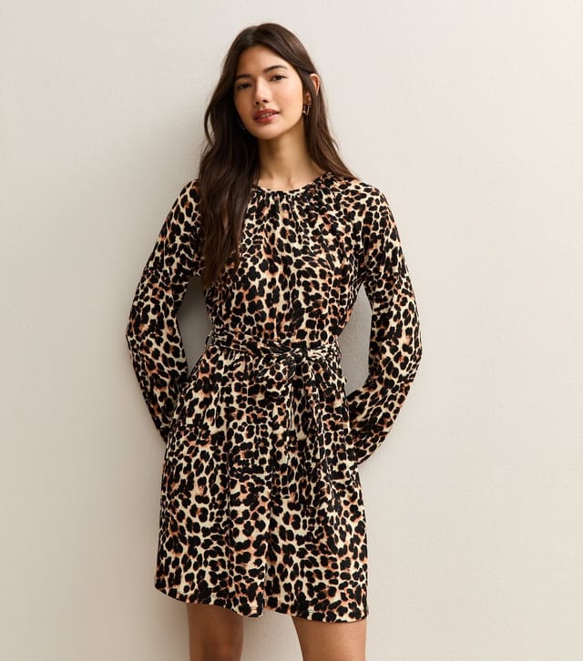 New Look Women's Brown Animal Print Belted Mini Dress New Look - 3