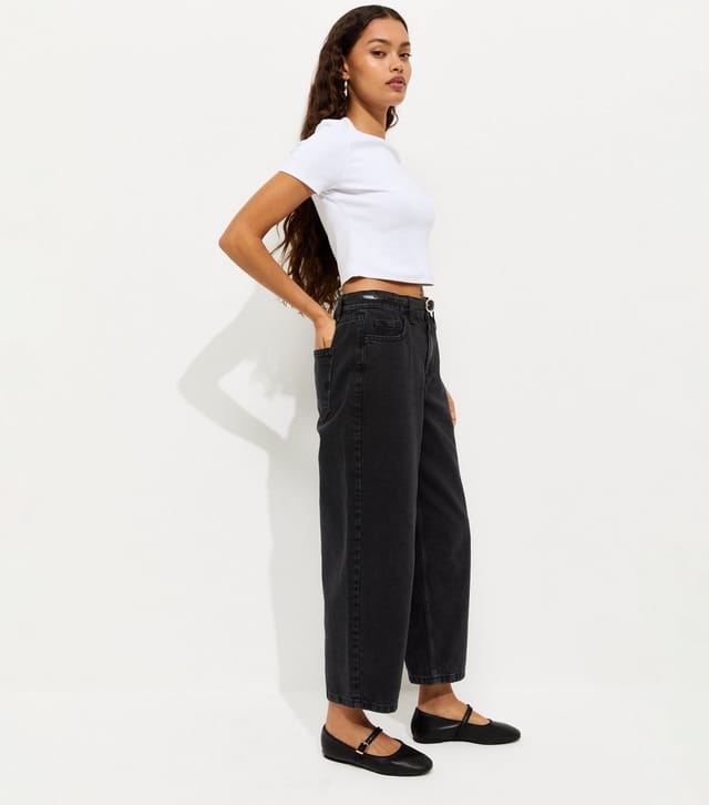 New Look Women's Petite Black Cotton Tapered Ankle Barrel Leg Jeans New Look - 2