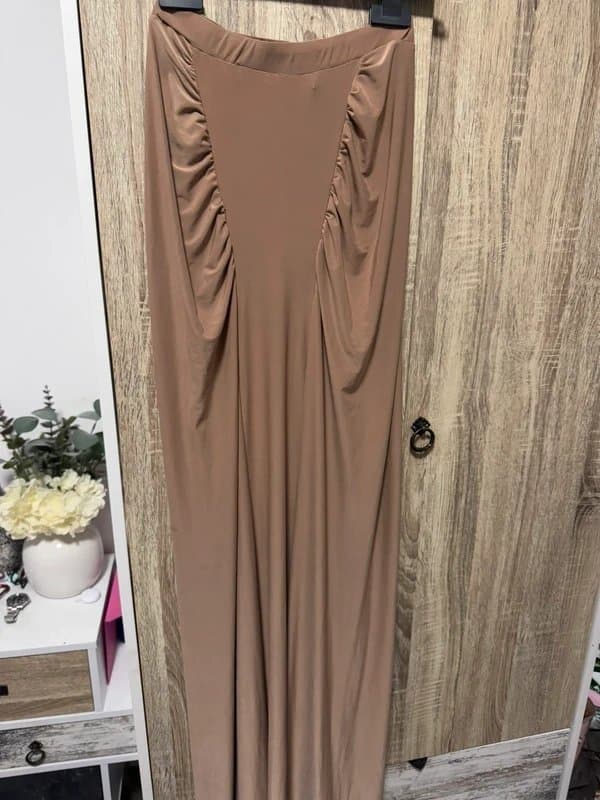 Club L Club L Ruched Detail Slinky Maxi Dress in Camel