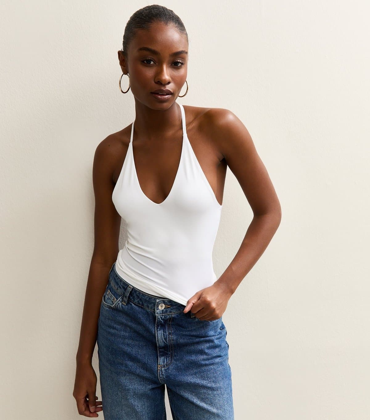 New Look Women's White Slinky Halter Neck Top New Look