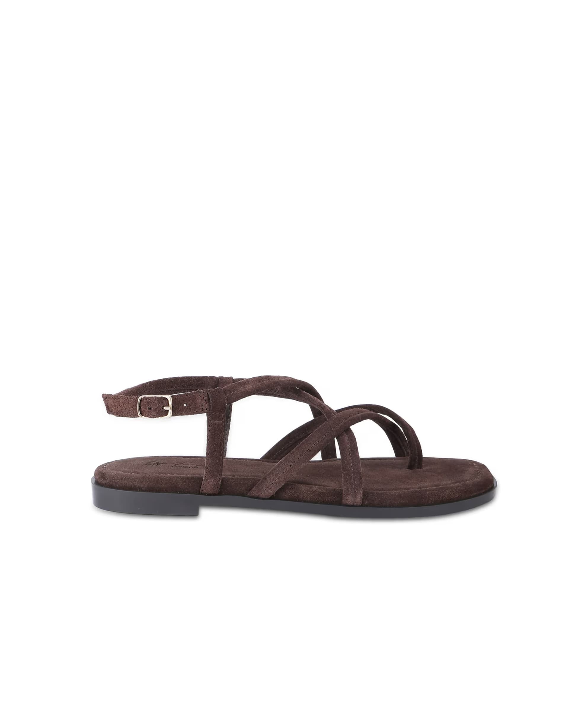 ASOS Off The Hook Natalie suede leather strappy flat sandals in brown