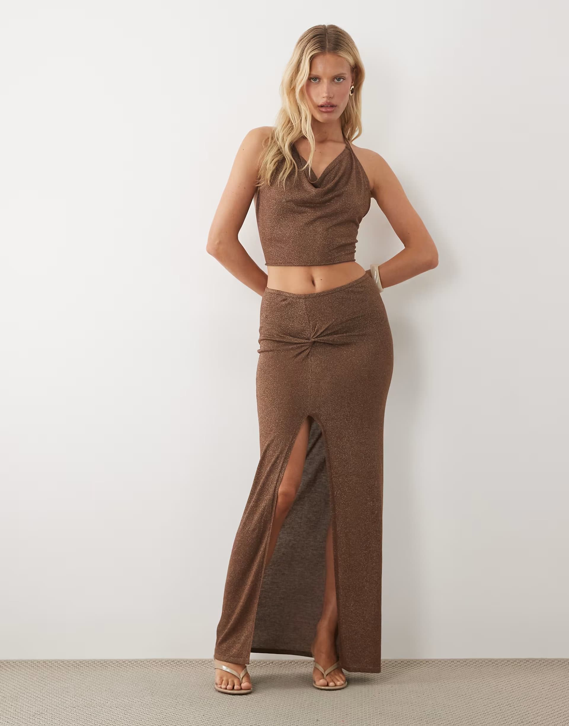 ASOS Miss Selfridge glitter knit top and skirt co-ord