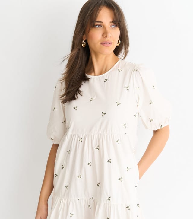 Gini London Women's White Floral Embroidered Tiered Midi Smock Dress Gini London New Look - 2