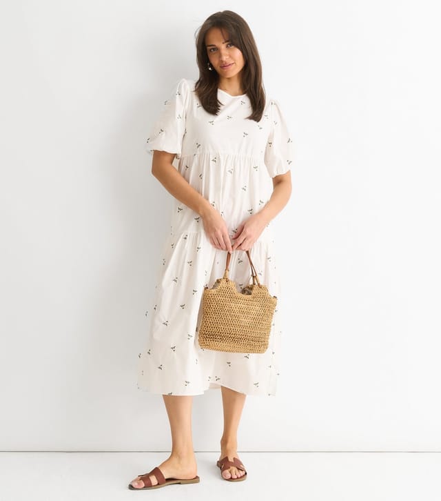 Gini London Women's White Floral Embroidered Tiered Midi Smock Dress Gini London New Look - 3