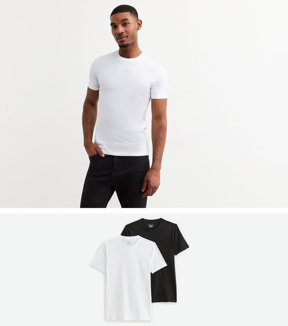 New Look Men's 2 Pack Black/White Muscle Fit T-Shirts New Look