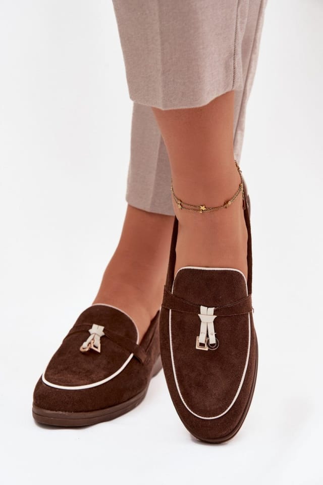 Love Lace Love Lace Women's Stylish Suede Loafers with Flat Heel & Round Toe Comfort in Brown - 3