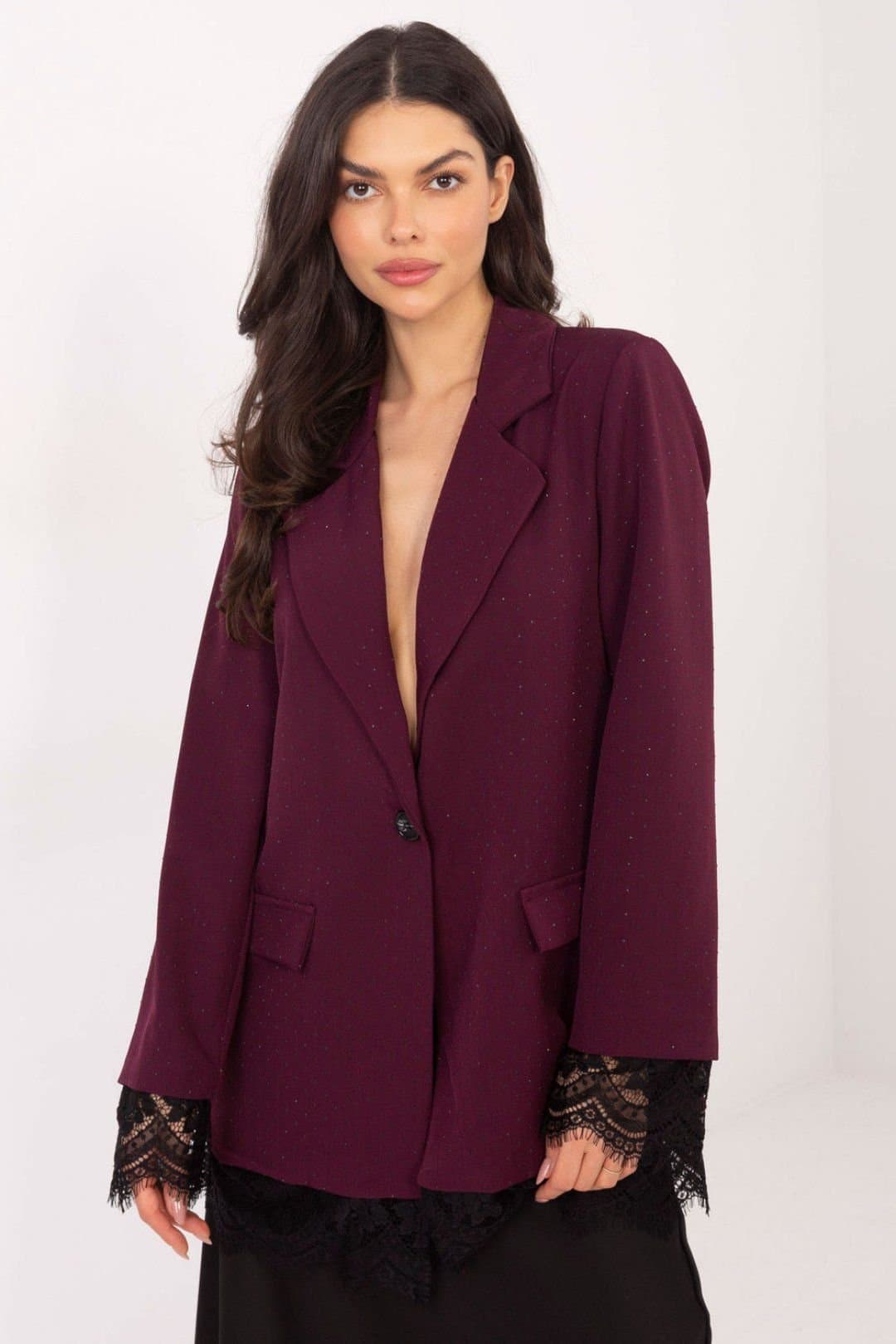 Love Lace Love Lace Women's Jet Applique Lace Hem Formal Blazer in Red