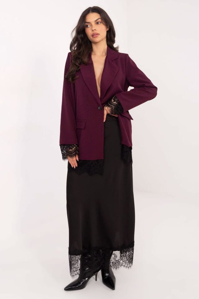 Love Lace Love Lace Women's Jet Applique Lace Hem Formal Blazer in Red - 2