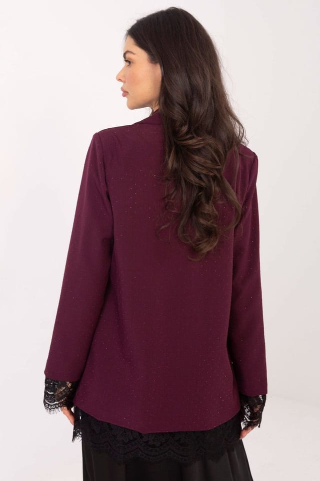 Love Lace Love Lace Women's Jet Applique Lace Hem Formal Blazer in Red - 3