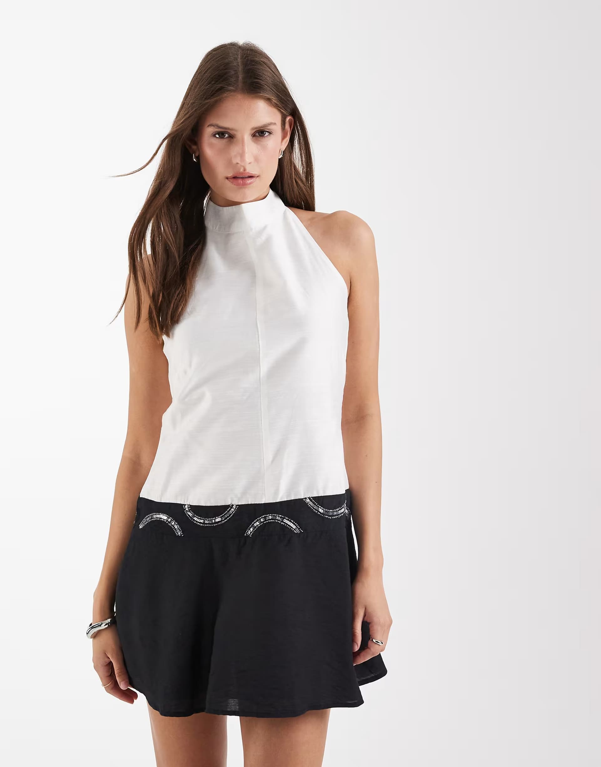 ASOS Laagam malen halterneck sequin mini dress in black and white
