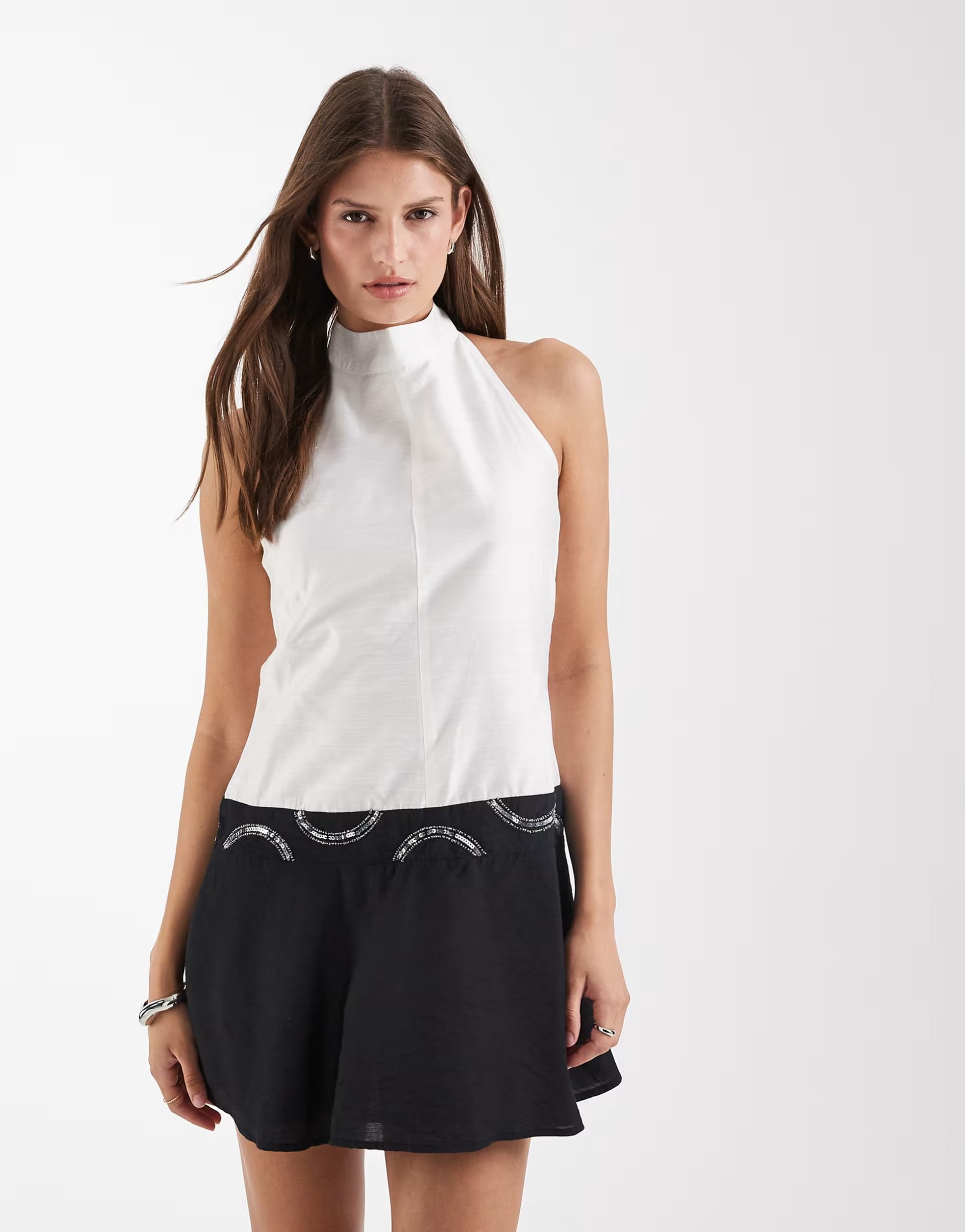 ASOS Black & White Sequin Halterneck Mini Dress