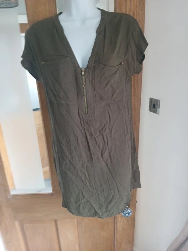 Warehouse Khaki Zip-Up Tunic Top