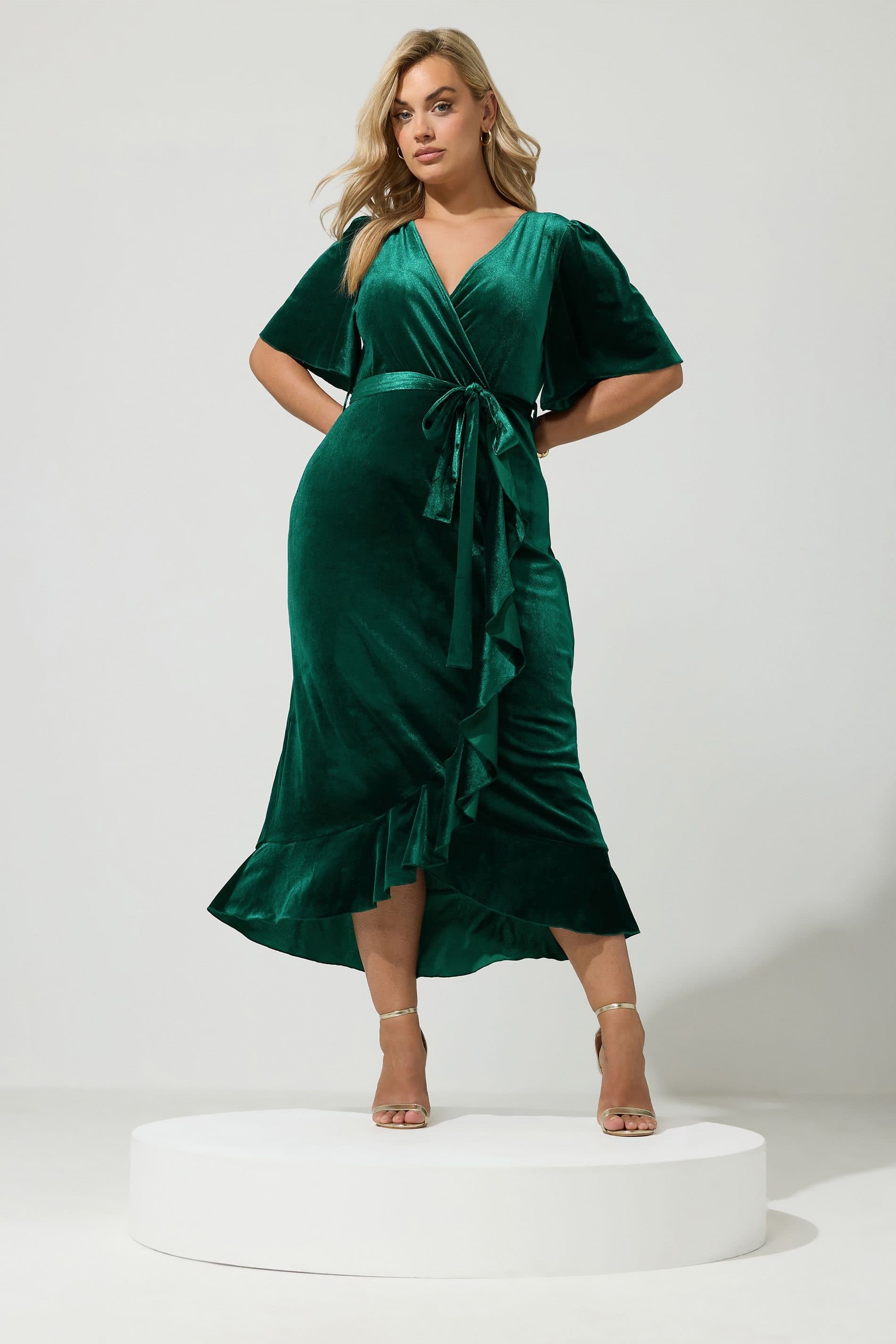 Yours Yours Women's Velvet Midi Wrap Dress in Dark Green