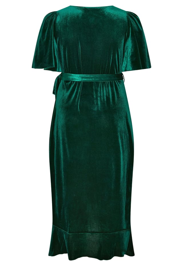 Yours Yours Women's Velvet Midi Wrap Dress in Dark Green - 3