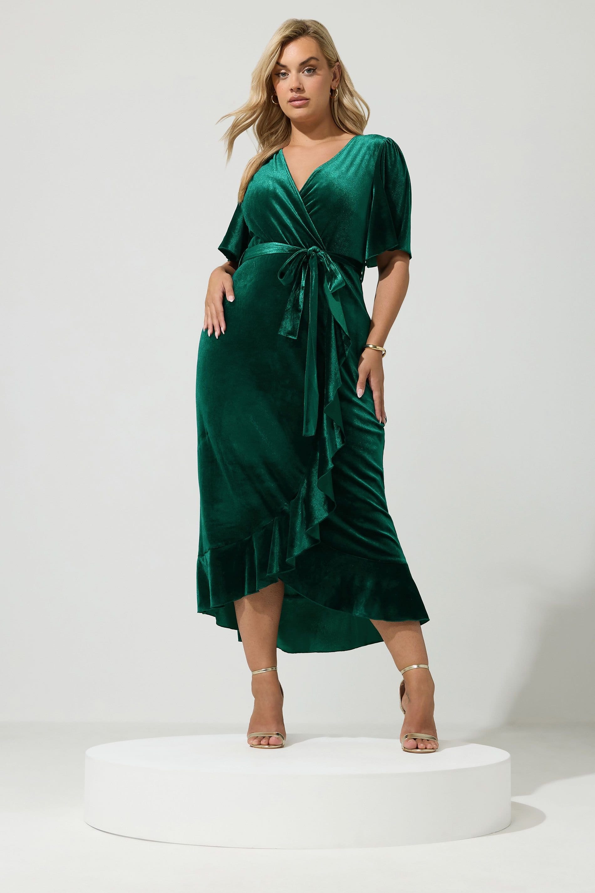 Yours Yours Women's Velvet Midi Wrap Dress in Dark Green - 4