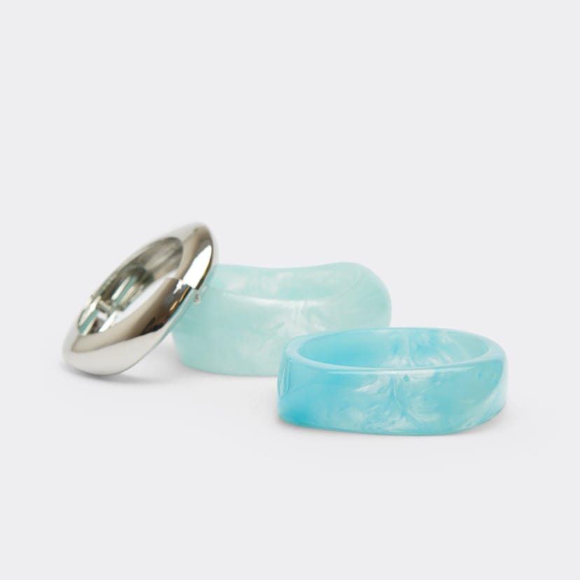 EGO Chunky Bangle Bracelet Pack In Silver And Blue Resin, Women's Size UK 0 - 1
