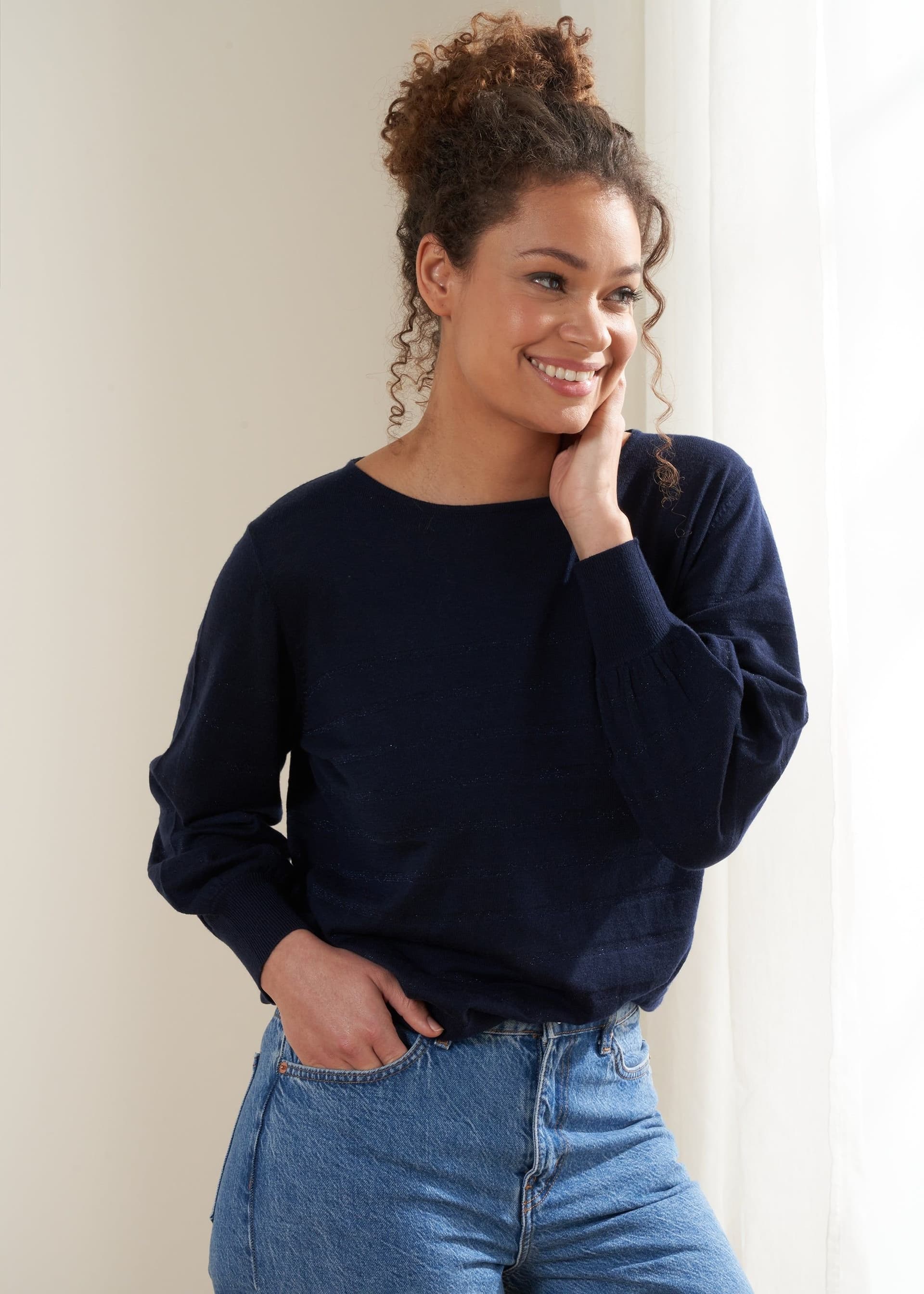 Truly Truly Women's Lurex Stripe Jumper in Midnight