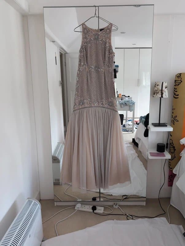 Adrianna Papell Adrianna Papell dusky pink heavy beaded prom dress