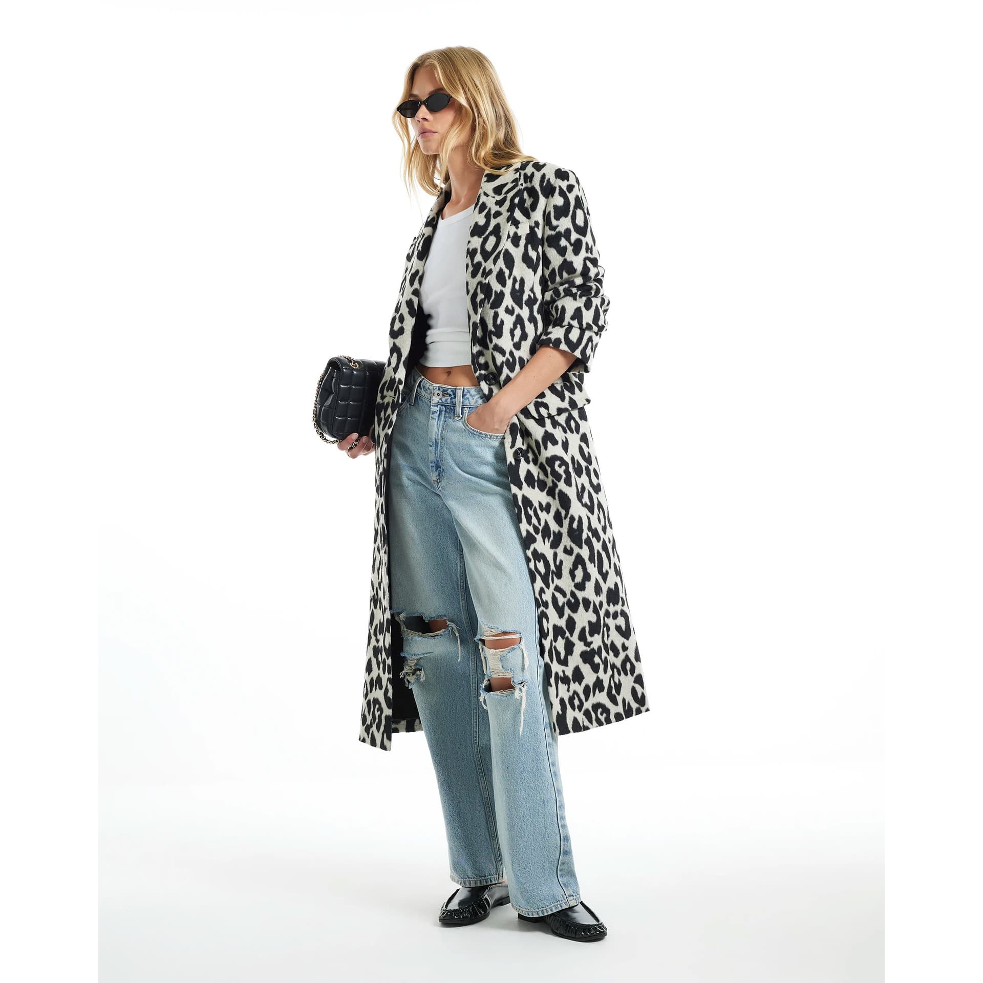 River Island River Island Womens Cream Leopard Duster Coat