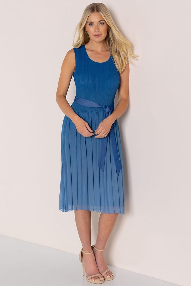 Klass. Klass. Women's Sleeveless Pleated Ombre Dress in Blue - 2