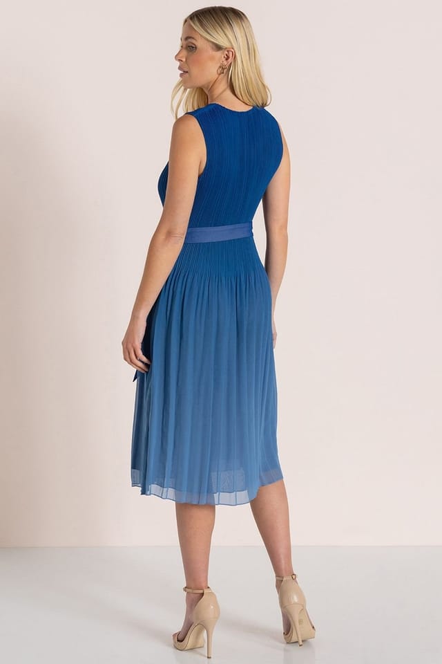 Klass. Klass. Women's Sleeveless Pleated Ombre Dress in Blue - 3