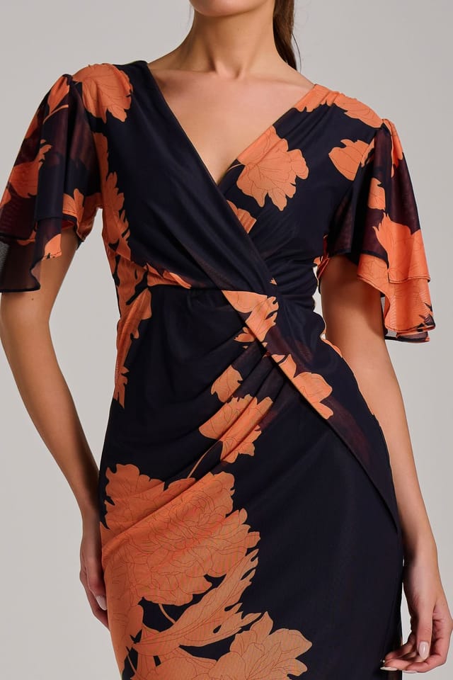 Jolie Moi Jolie Moi Women's Angel Sleeve Ruched Mesh Bodycon Dress in Navy - 3