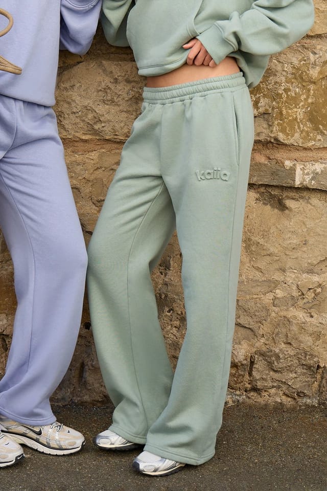 Kaiia Kaiia Embossed Logo Wide Leg Joggers Pale Jade Green - 3