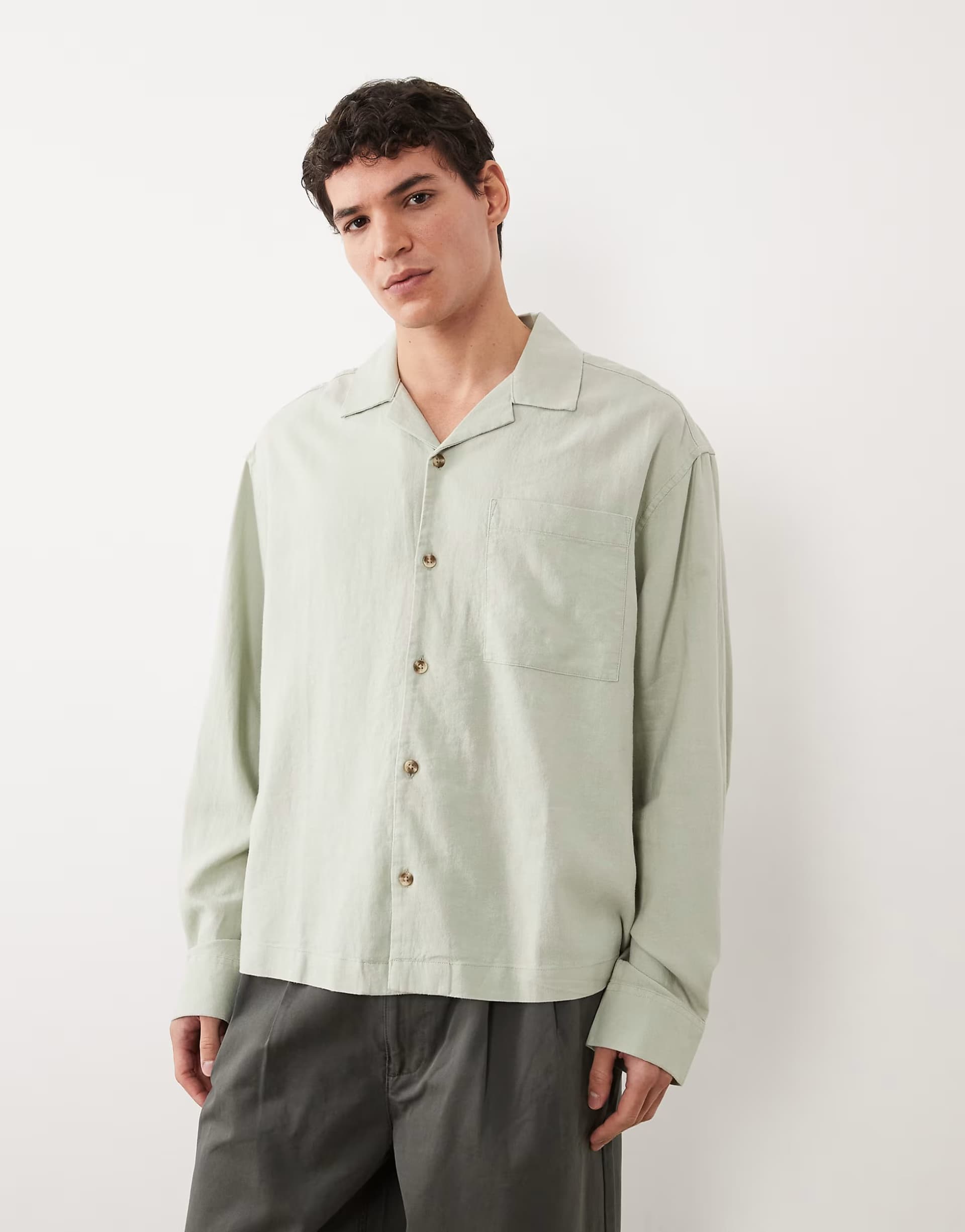 ASOS ASOS DESIGN boxy oversized revere linen blend shirt in sage green