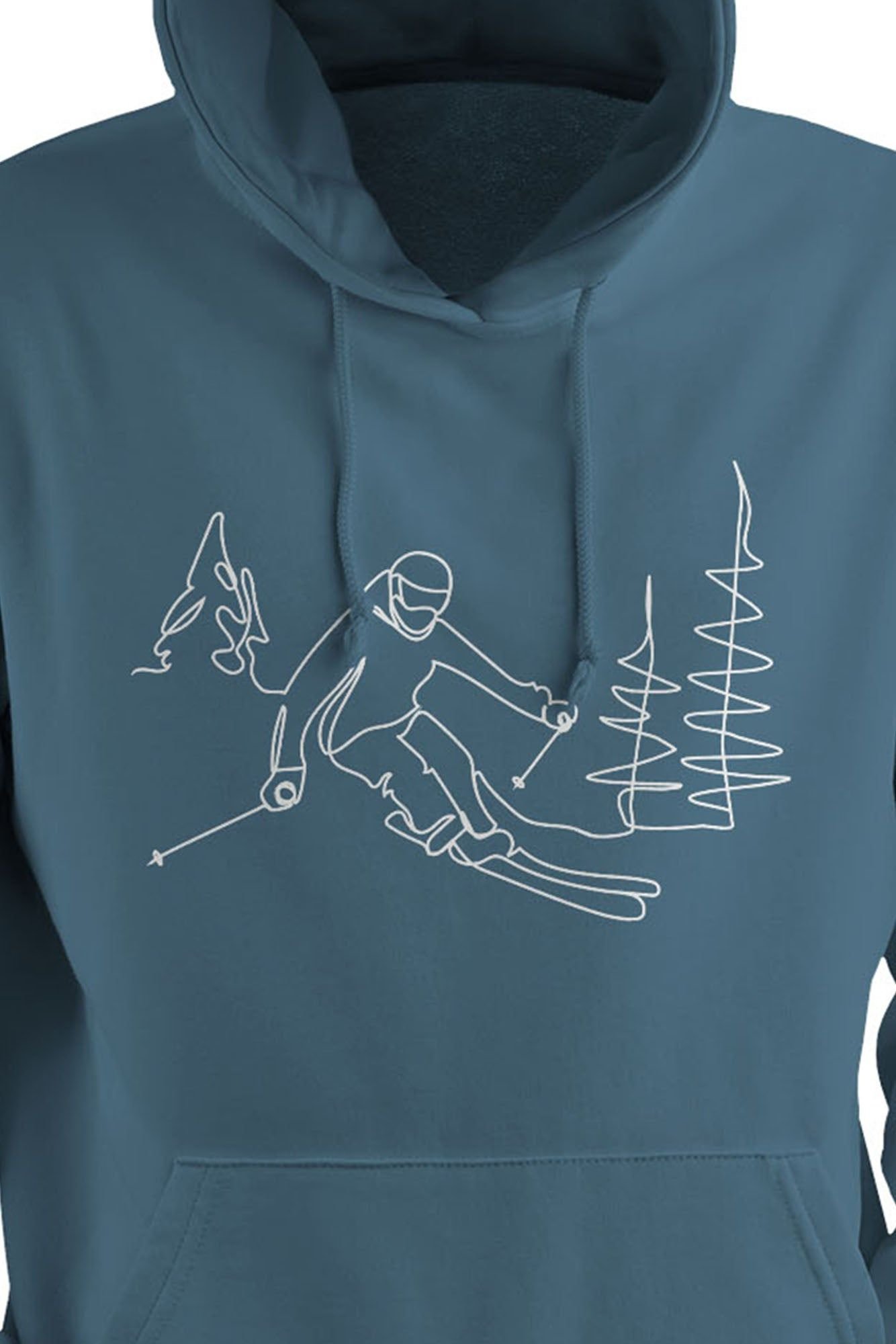 Bad Zebedee Bad Zebedee Men's Line Drawing Skier Hoodie in Blue - 2