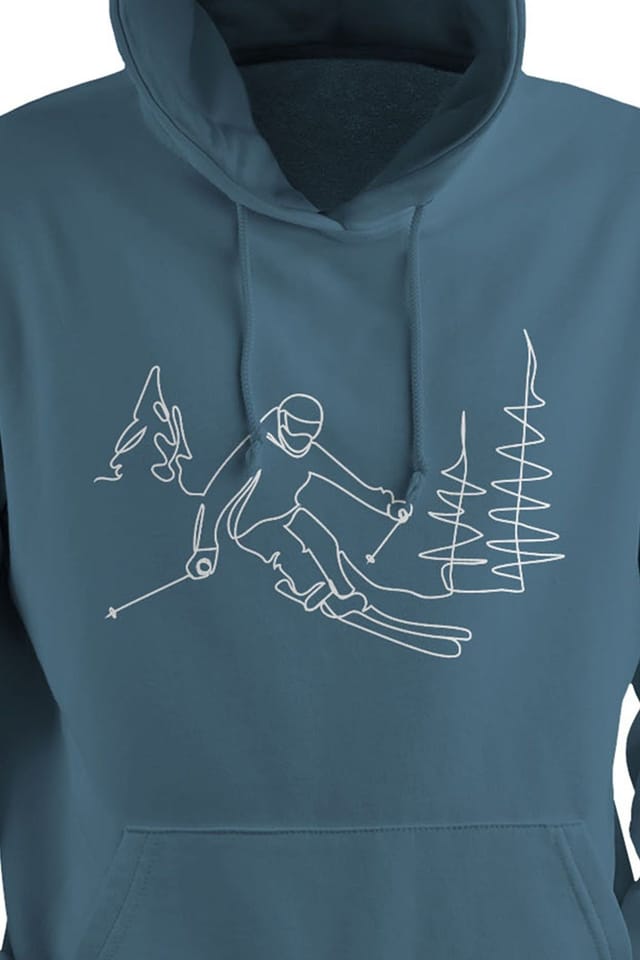 Bad Zebedee Bad Zebedee Men's Line Drawing Skier Hoodie in Blue - 2