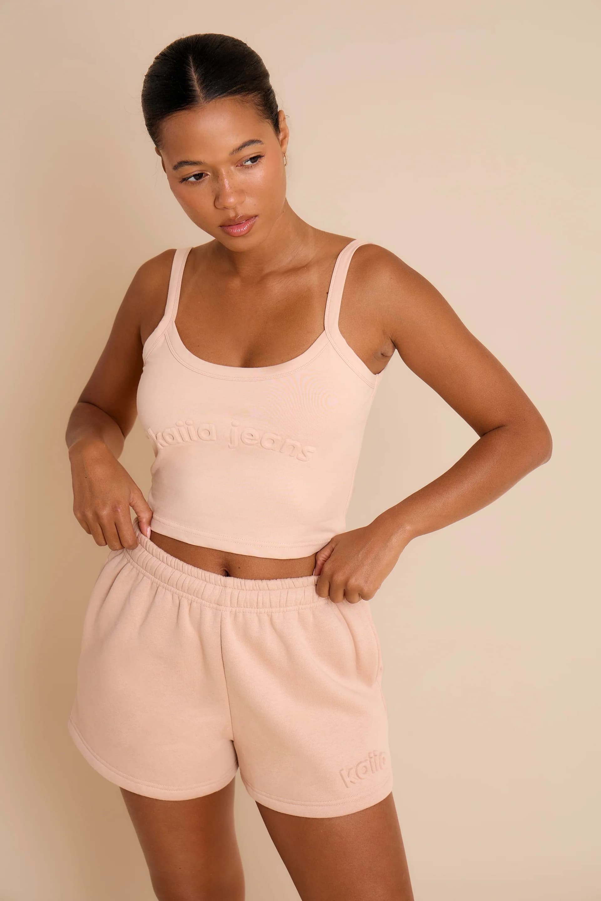 Kaiia Kaiia Embossed Cami Top in Clay Pink