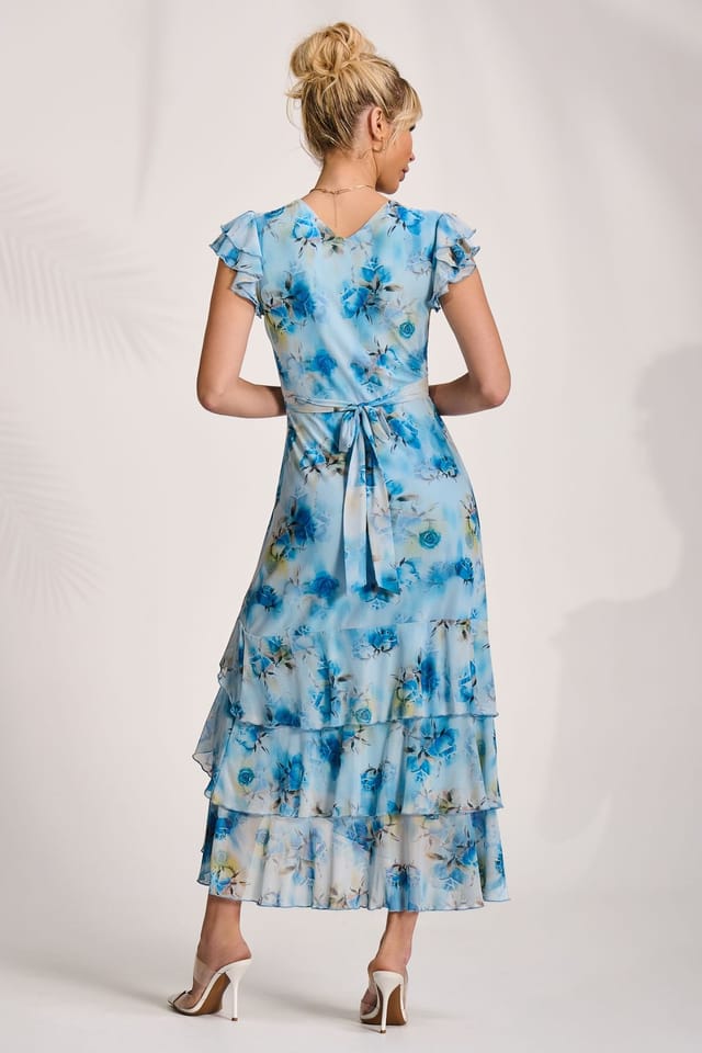 Jolie Moi Jolie Moi Women's Mesh Ruffle Detail Maxi Dress in Blue - 2
