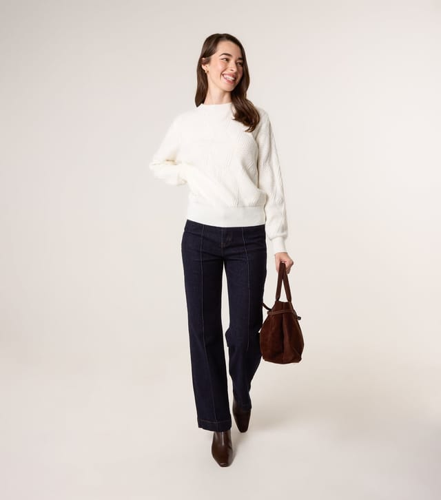 Blue Vanilla Women's Off White Argyle Texture Jumper Blue Vanilla New Look - 2