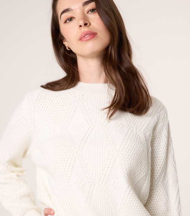 Blue Vanilla Women's Off White Argyle Texture Jumper Blue Vanilla New Look - 3