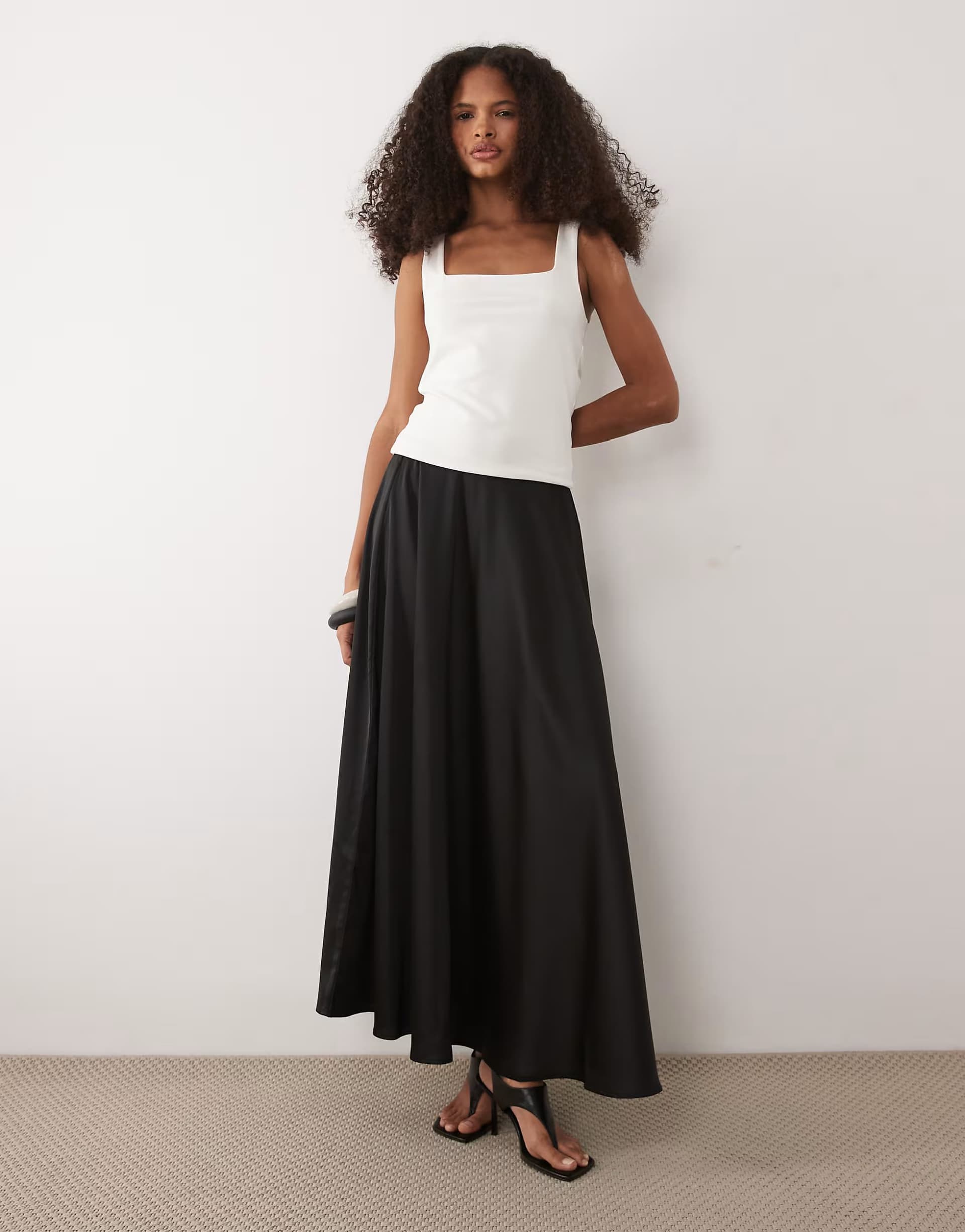 ASOS YAS volume satin circle midi skirt in black