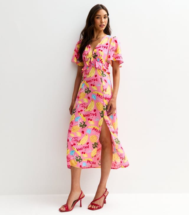 New Look Women's Pink Fruit Print Frill Trim Midi Dress New Look - 3