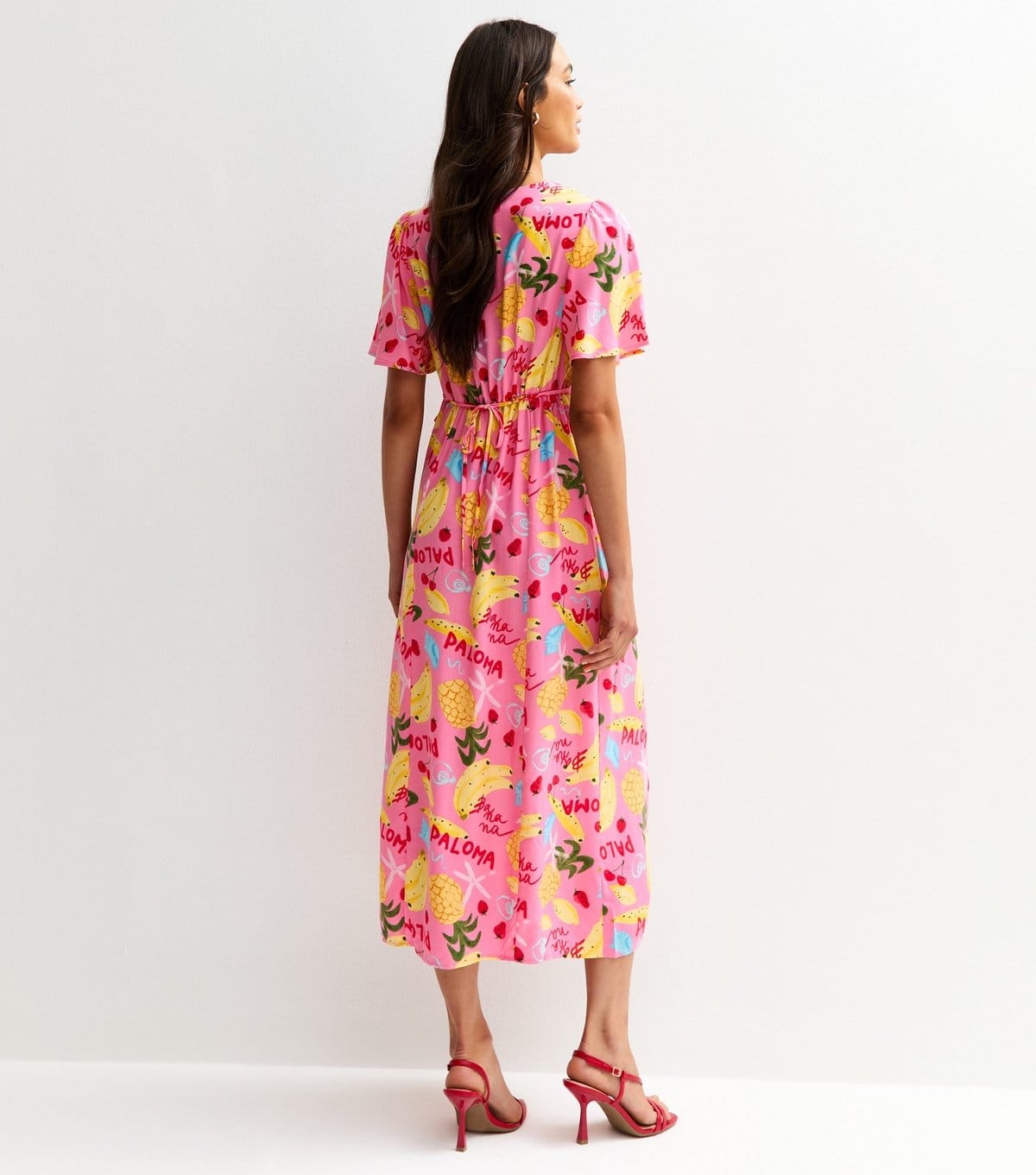 New Look Women's Pink Fruit Print Frill Trim Midi Dress New Look - 4