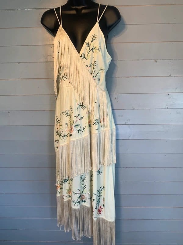 River Island Floral Embroidered Tassel Fringe Dress