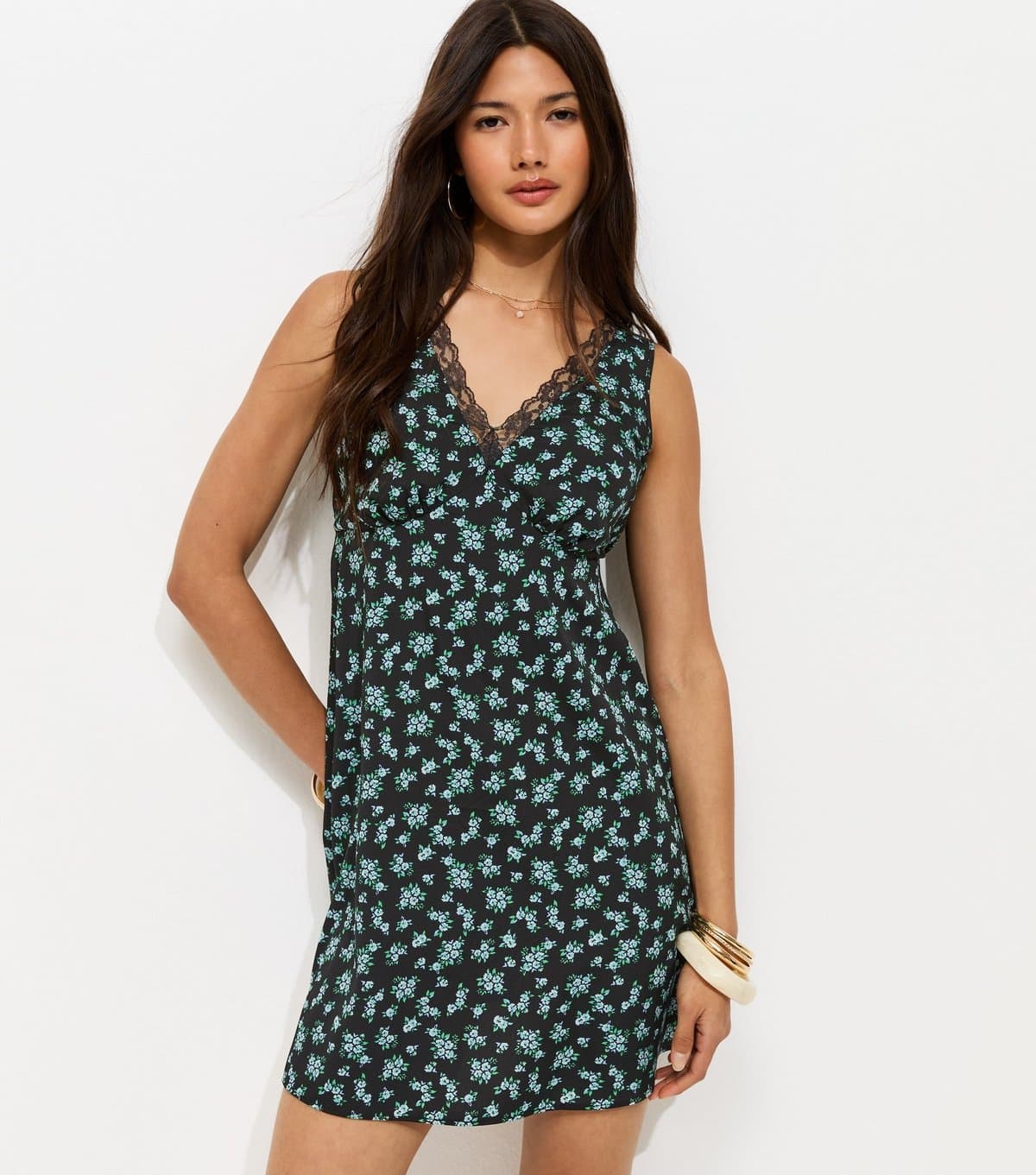 New Look Women's Black Floral Lace Trim Sleeveless Mini Dress New Look