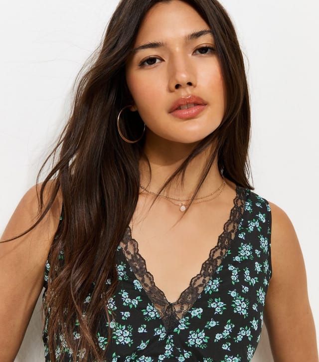 New Look Women's Black Floral Lace Trim Sleeveless Mini Dress New Look - 3