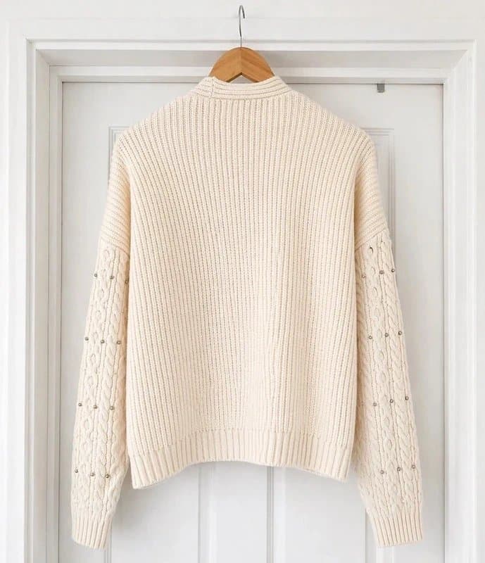 New Look Lovely Women's New Look Cream Pearls Embellishment Knitted Edge to Edge Cardigan size L 16-18