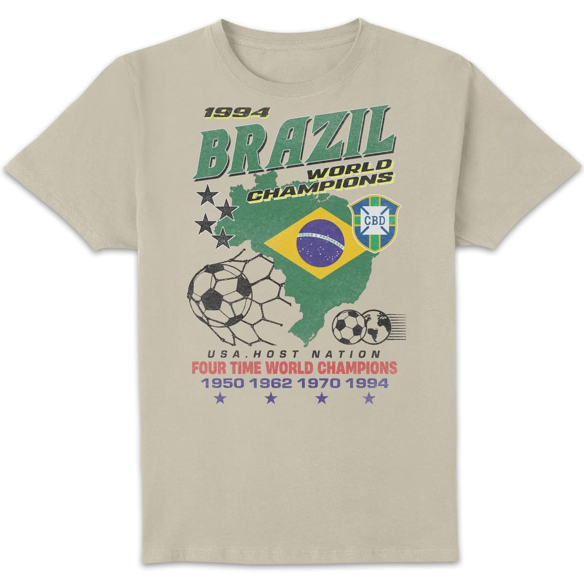 Toffs Football Toffs Football Men's Brazil 1994 World Champions T-Shirt - Crean in Cream - 1
